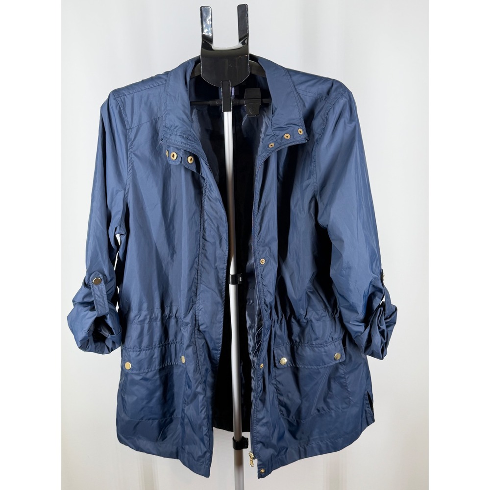 Laura Scott Navy Blue Lightweight Anorak Jacket Gold Hardware Womens XL